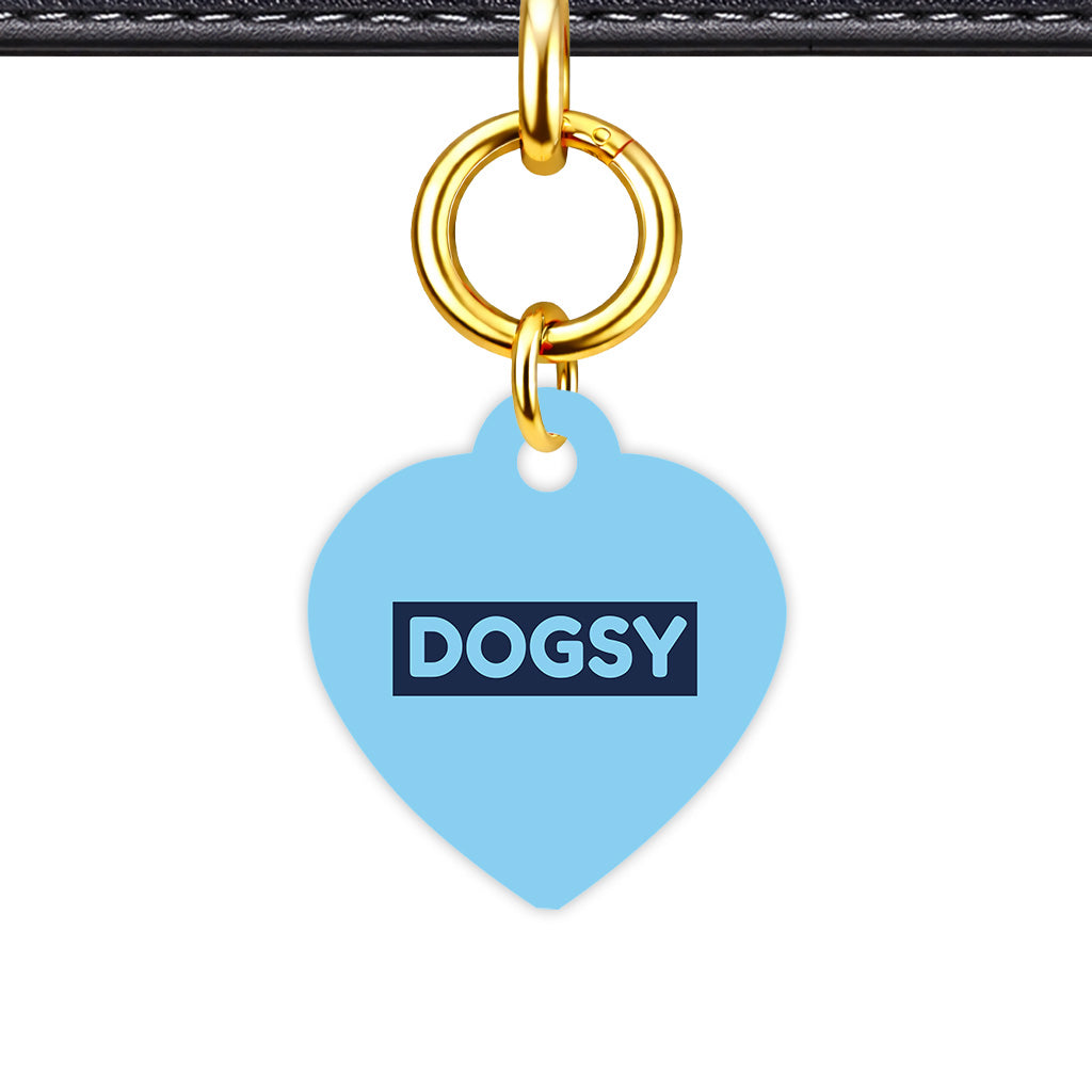 Baby Blue & Navy Classic Pet ID Tag - Gold Heart
