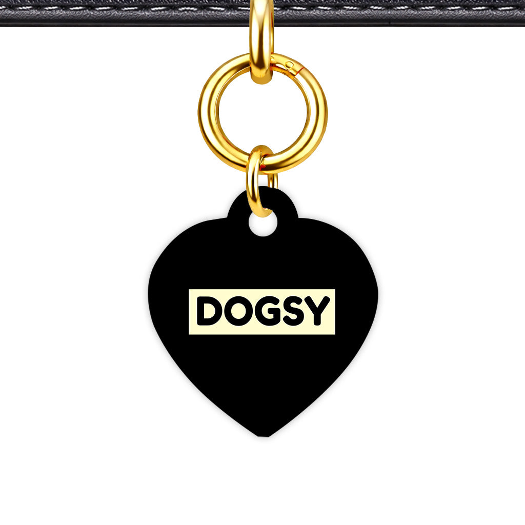 Black & Cream Heart Shape QR Smart Pet ID Tag - Front View