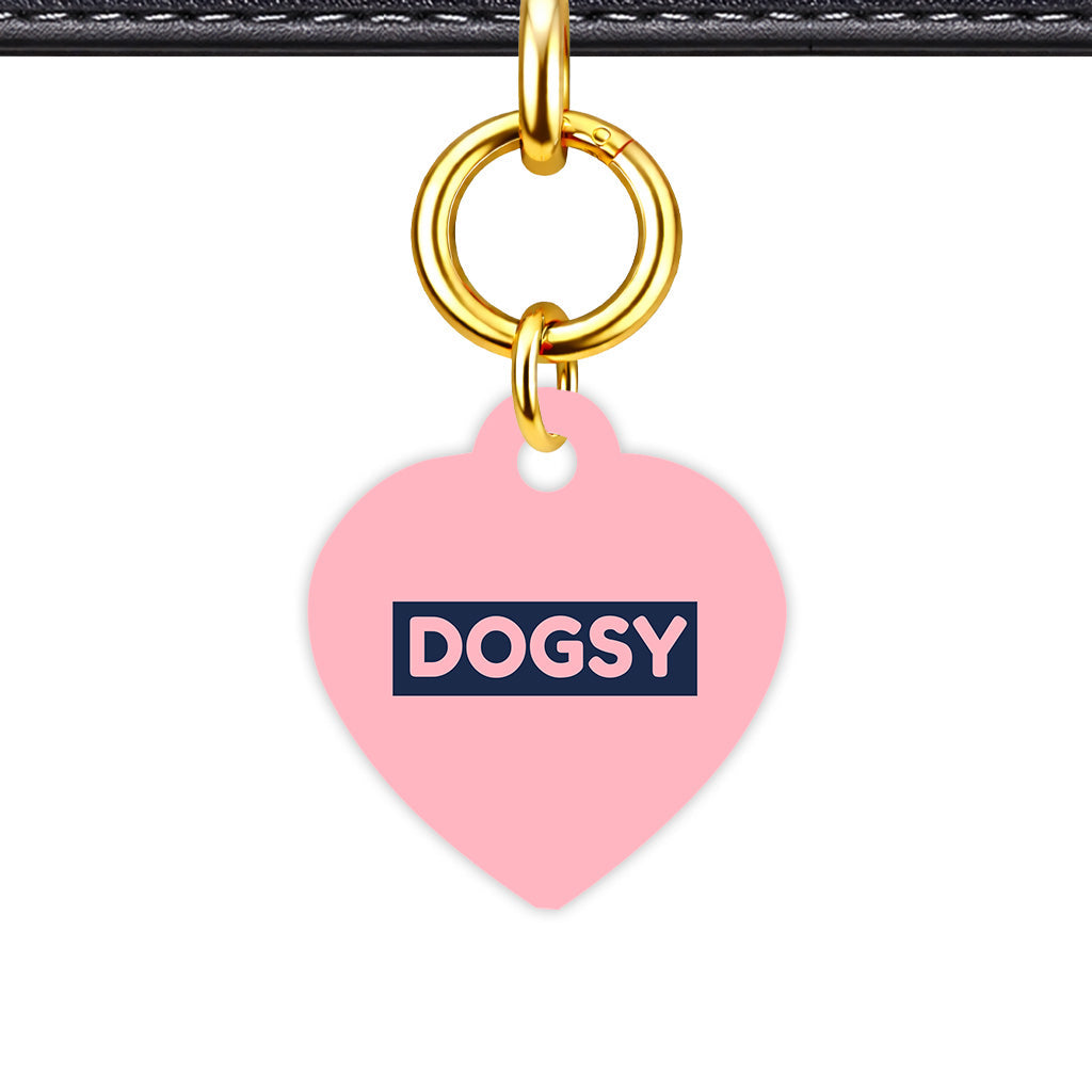 Blush & Navy Heart Shape QR Smart Pet ID Tag - Front View
