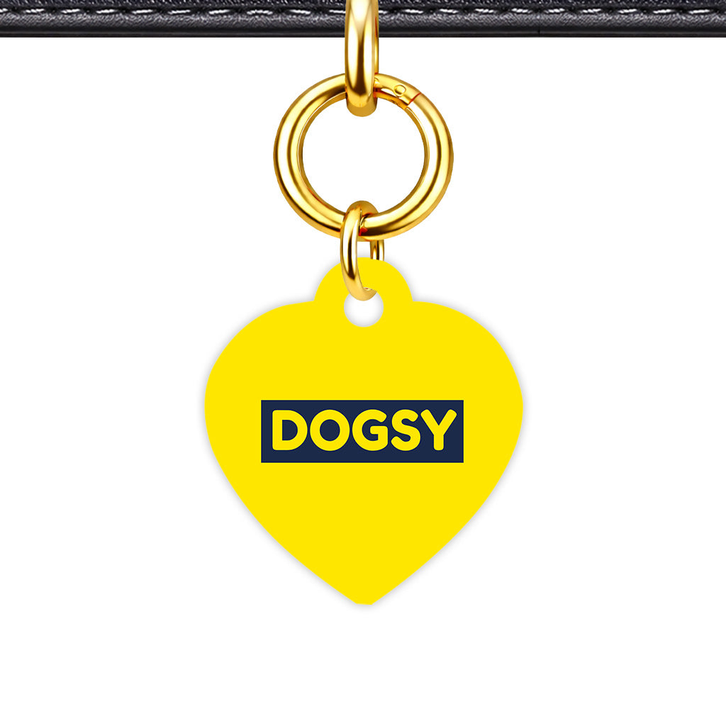 Bright Yellow & Navy Classic Pet ID Tag - Gold Heart