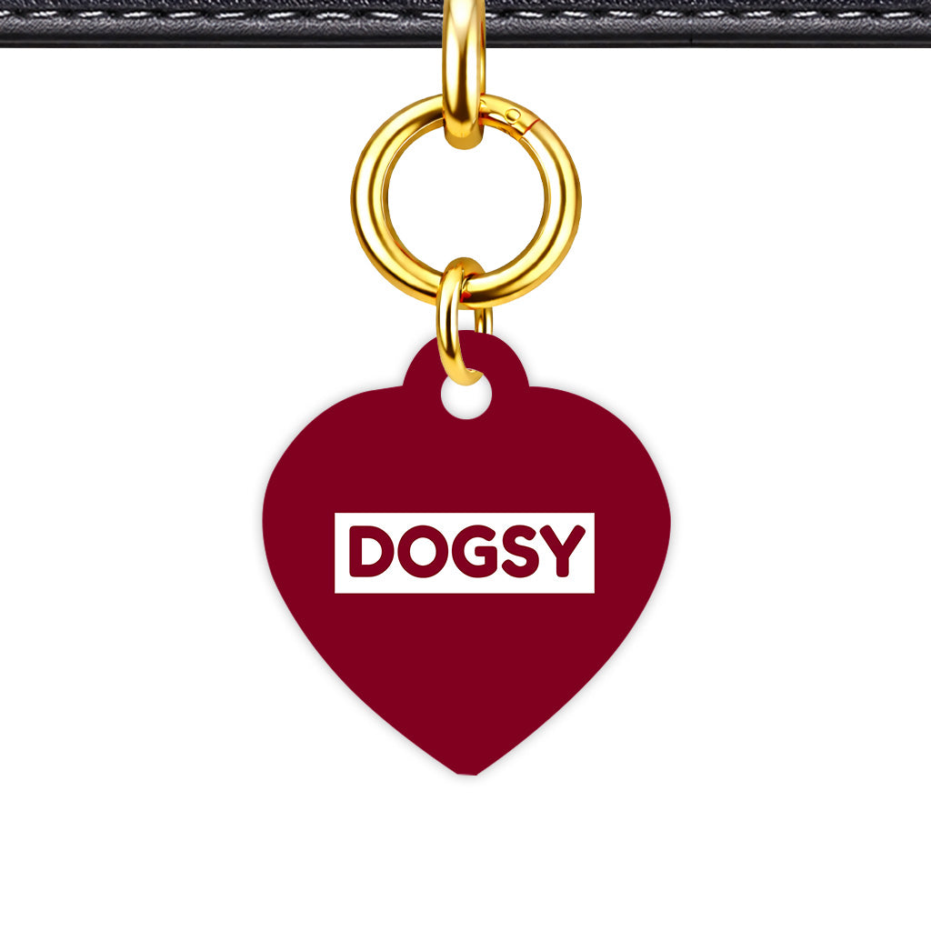 Burgundy & White Classic Pet ID Tag - Gold Heart