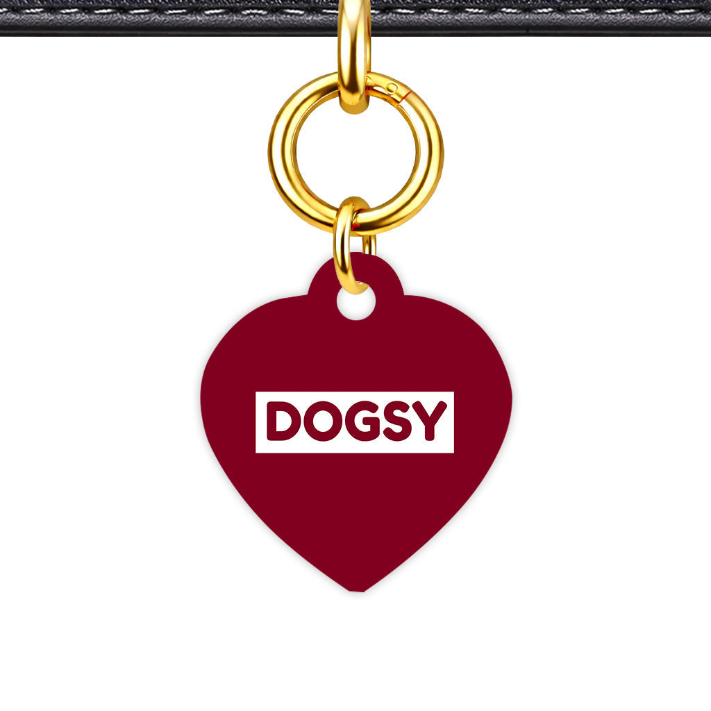 Burgundy & White Heart Shape QR Smart Pet ID Tag - Front View