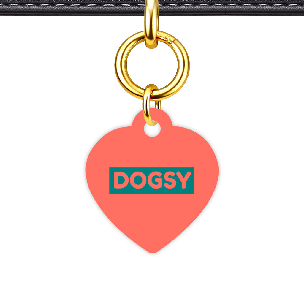 Coral & Teal Heart Shape QR Smart Pet ID Tag - Front View