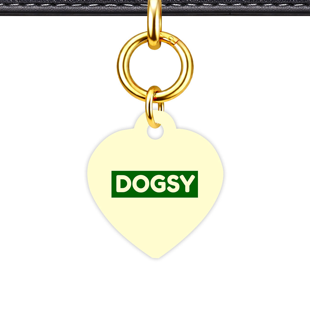 Cream & Dark Green Classic Pet ID Tag - Gold Heart