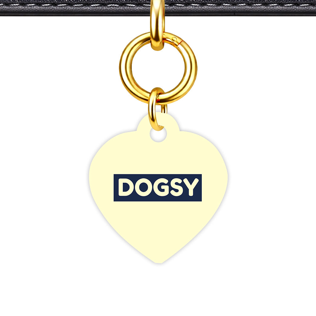 Cream & Navy Classic Pet ID Tag - Gold Heart