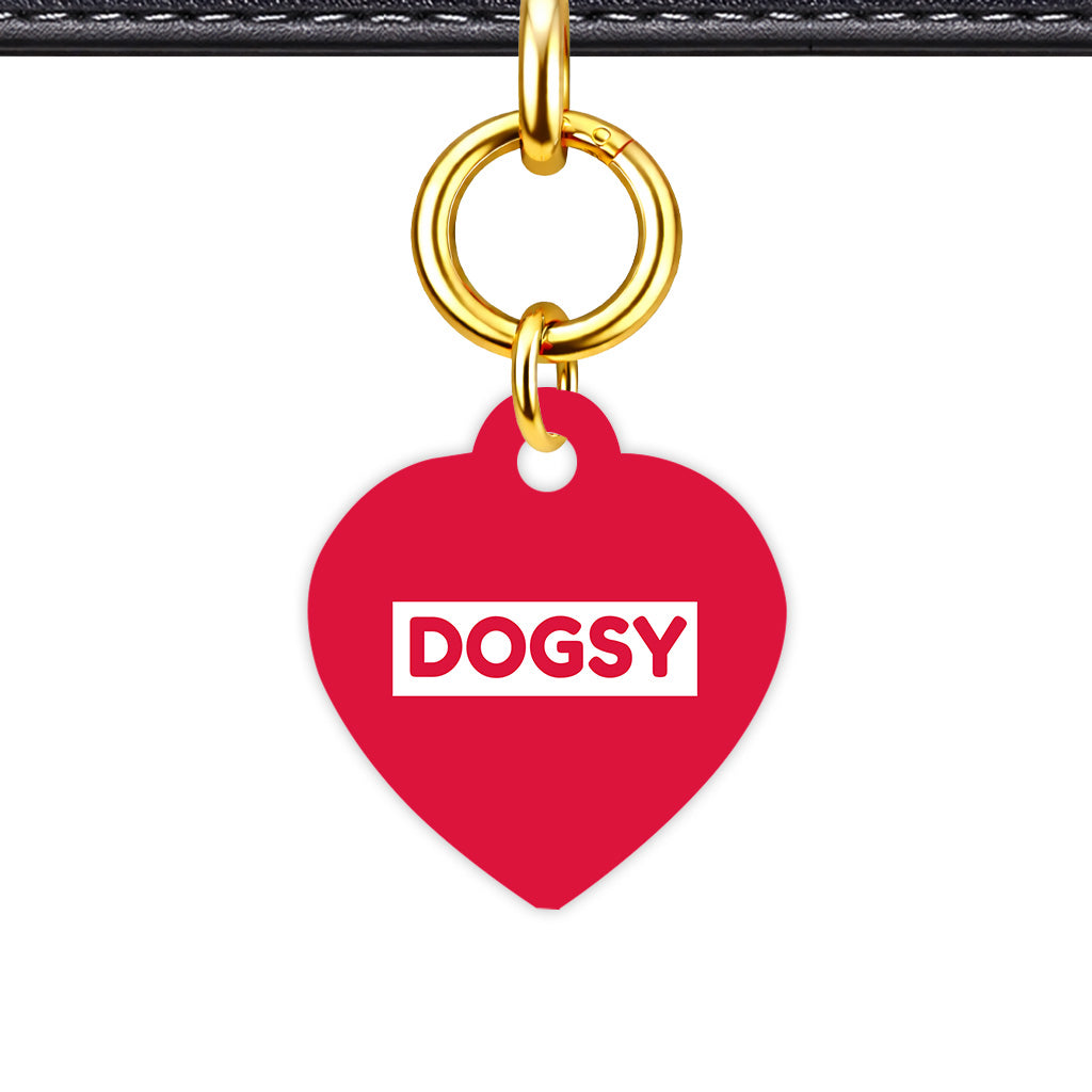 Crimson Red & White Classic Pet ID Tag - Gold Heart