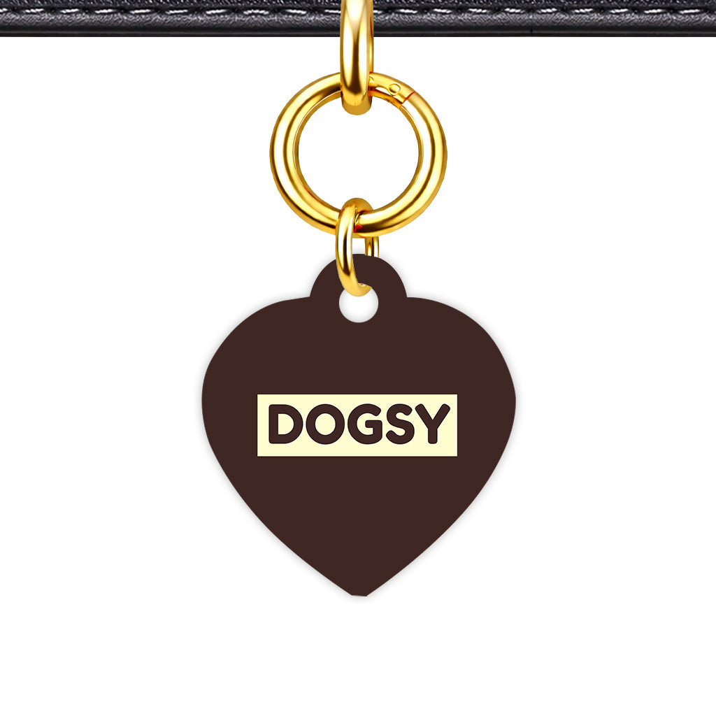 Dark Brown & Cream Classic Pet ID Tag - Gold Heart