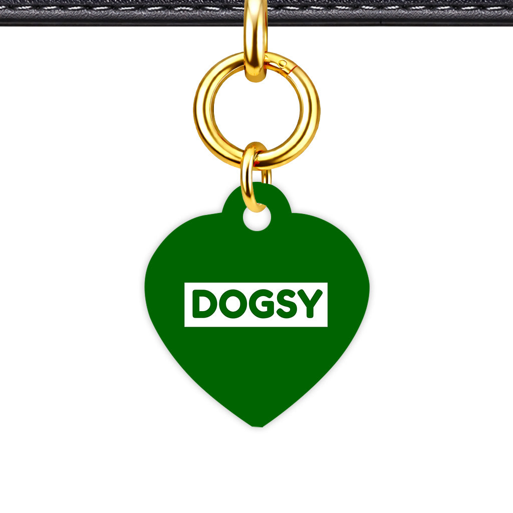 Dark Green & White Heart Shape QR Smart Pet ID Tag - Front View