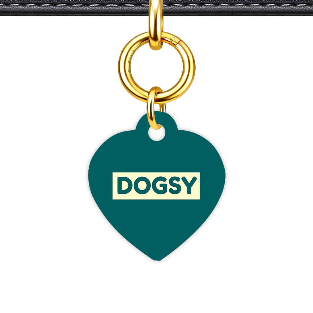 Dark Teal & Cream Classic Pet ID Tag - Gold Heart