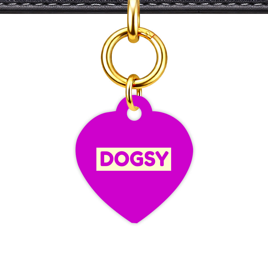 Deep Magenta & Cream Heart Shape QR Smart Pet ID Tag - Front View
