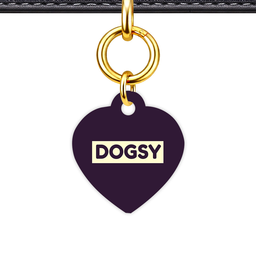 Deep Purple & Cream Heart Shape QR Smart Pet ID Tag - Front View