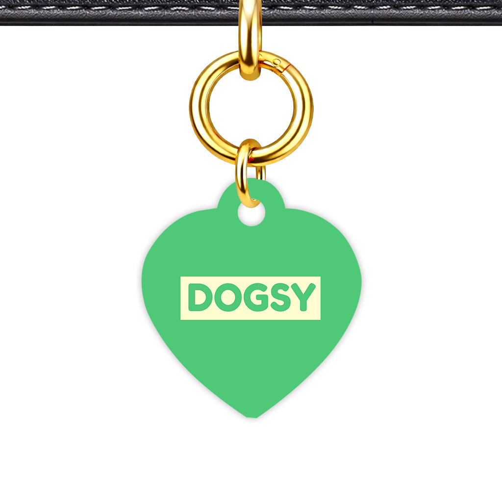 Emerald Green & Cream Heart Shape QR Smart Pet ID Tag - Front View