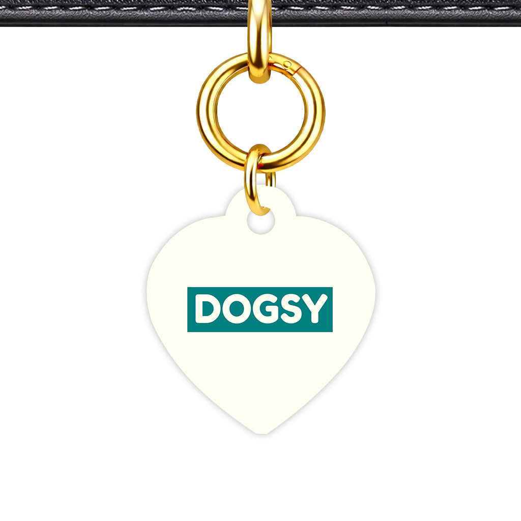 Ivory & Teal Classic Pet ID Tag - Gold Heart