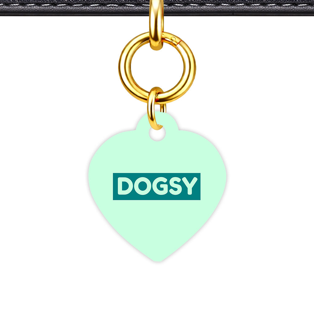 Light Mint & Teal Heart Shape QR Smart Pet ID Tag - Front View
