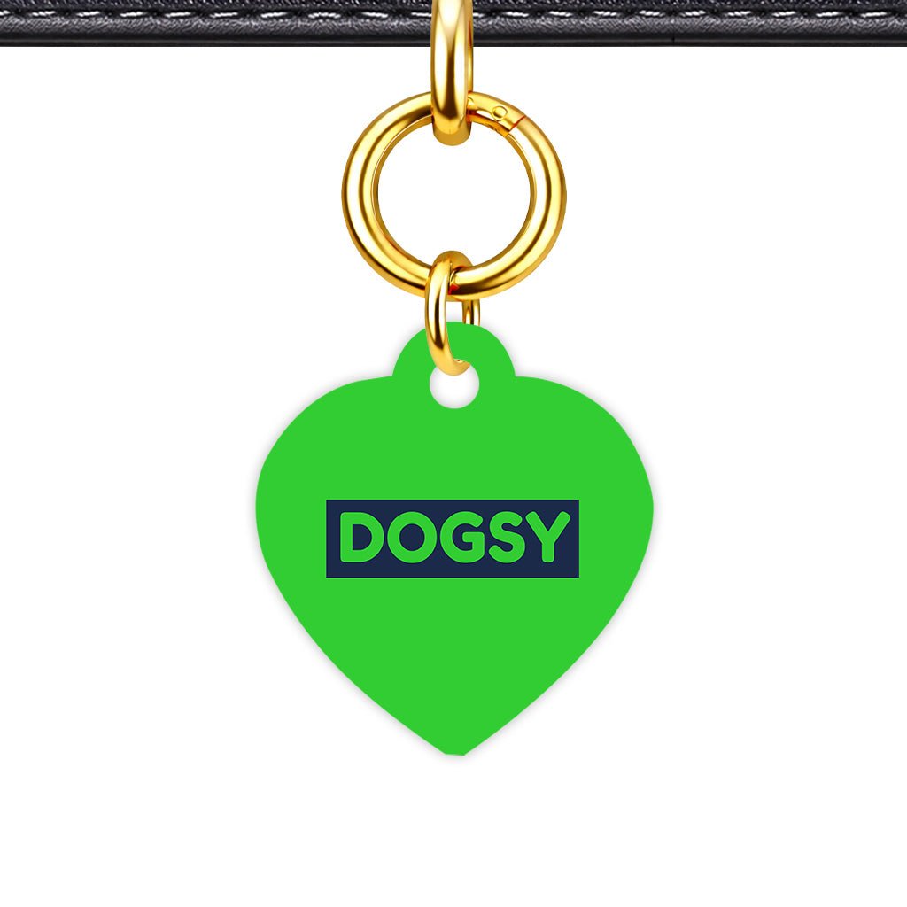 Lime & Navy Classic Pet ID Tag - Gold Heart