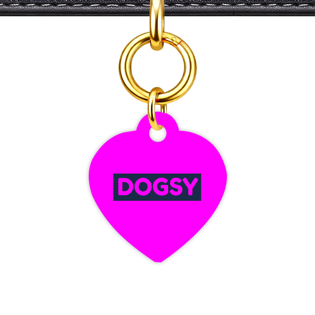 Magenta & Navy Classic Pet ID Tag - Gold Heart