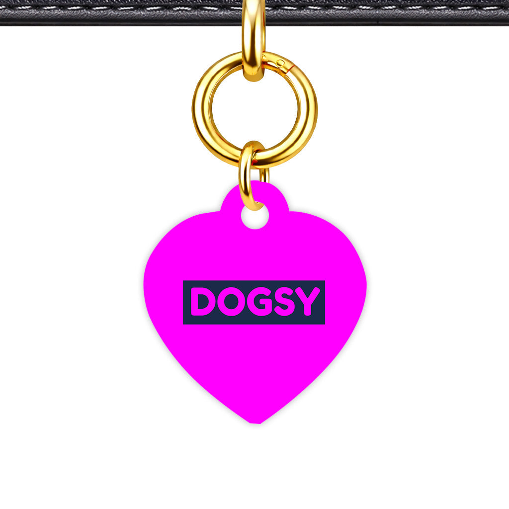 Magenta & Navy Heart Shape QR Smart Pet ID Tag - Front View
