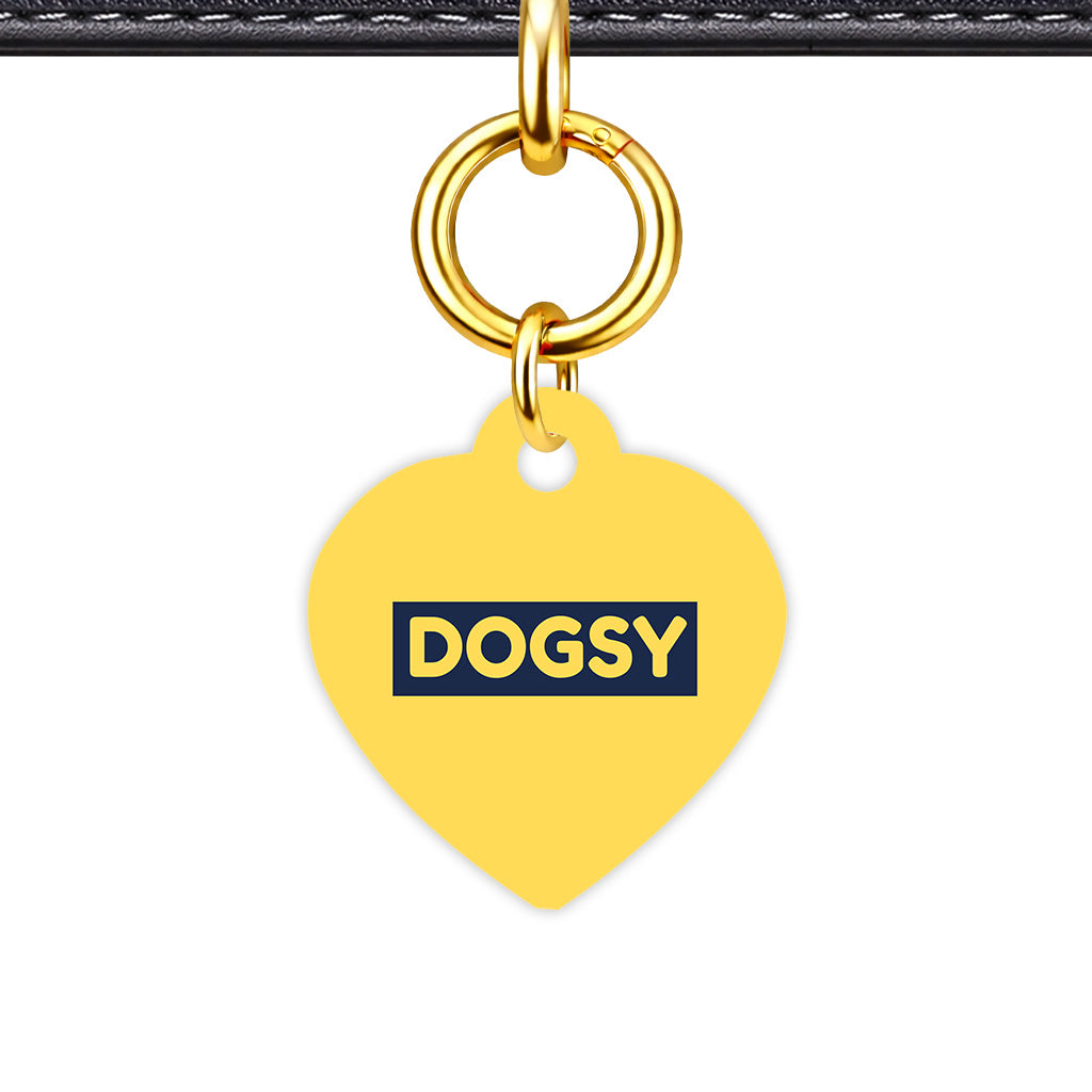 Mustard & Navy Heart Shape QR Smart Pet ID Tag - Front View
