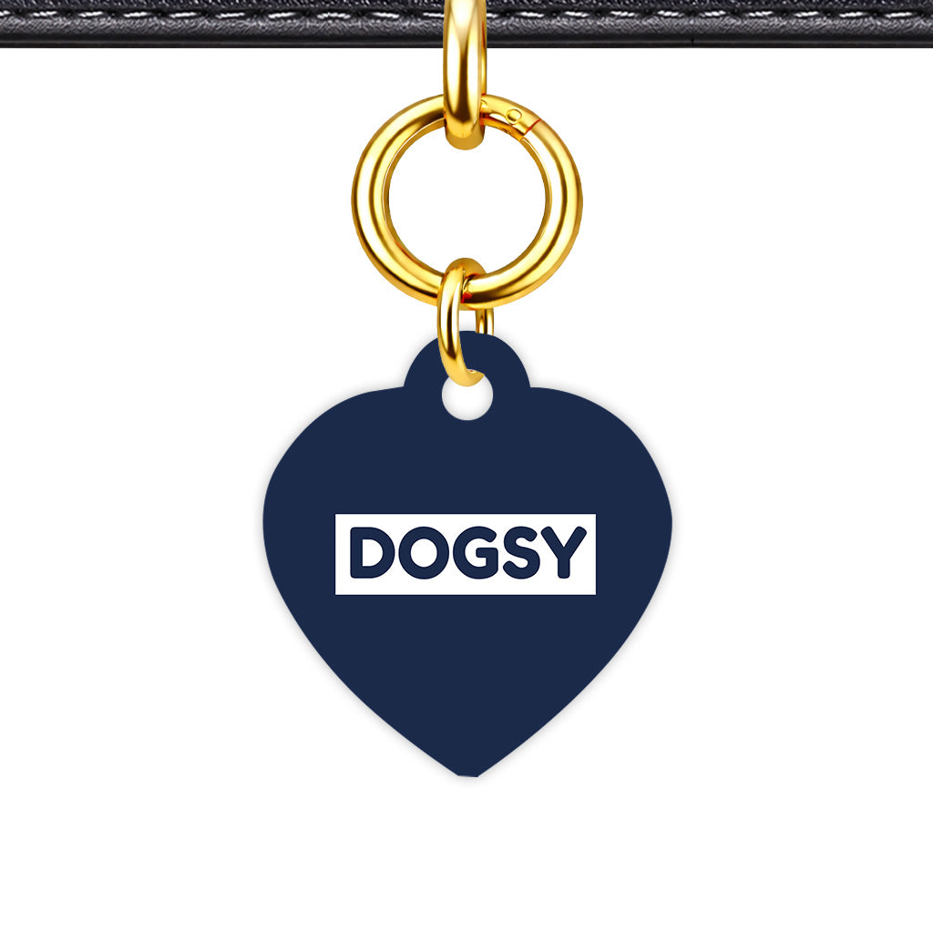 Navy & White Classic Pet ID Tag - Gold Heart