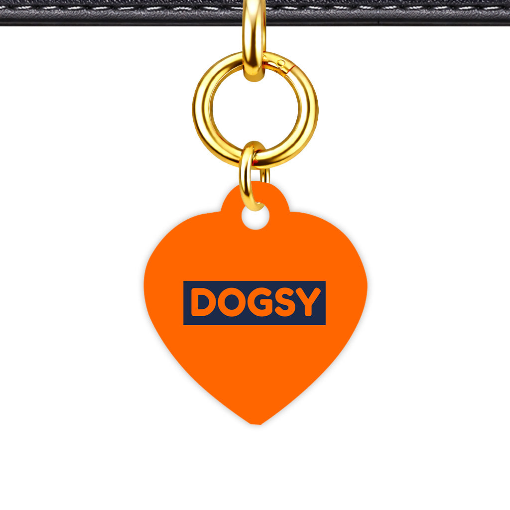 Orange & Navy Classic Pet ID Tag - Gold Heart
