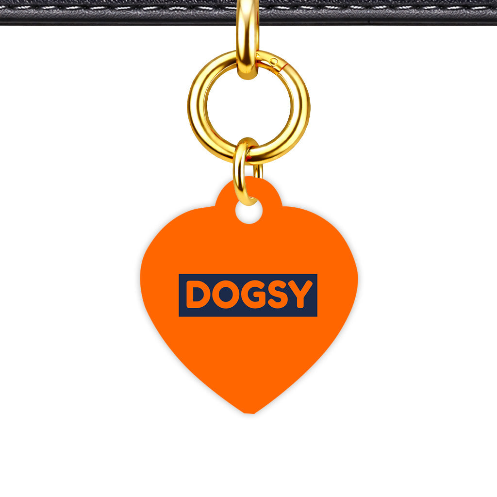Orange & Navy Heart Shape QR Smart Pet ID Tag - Front View