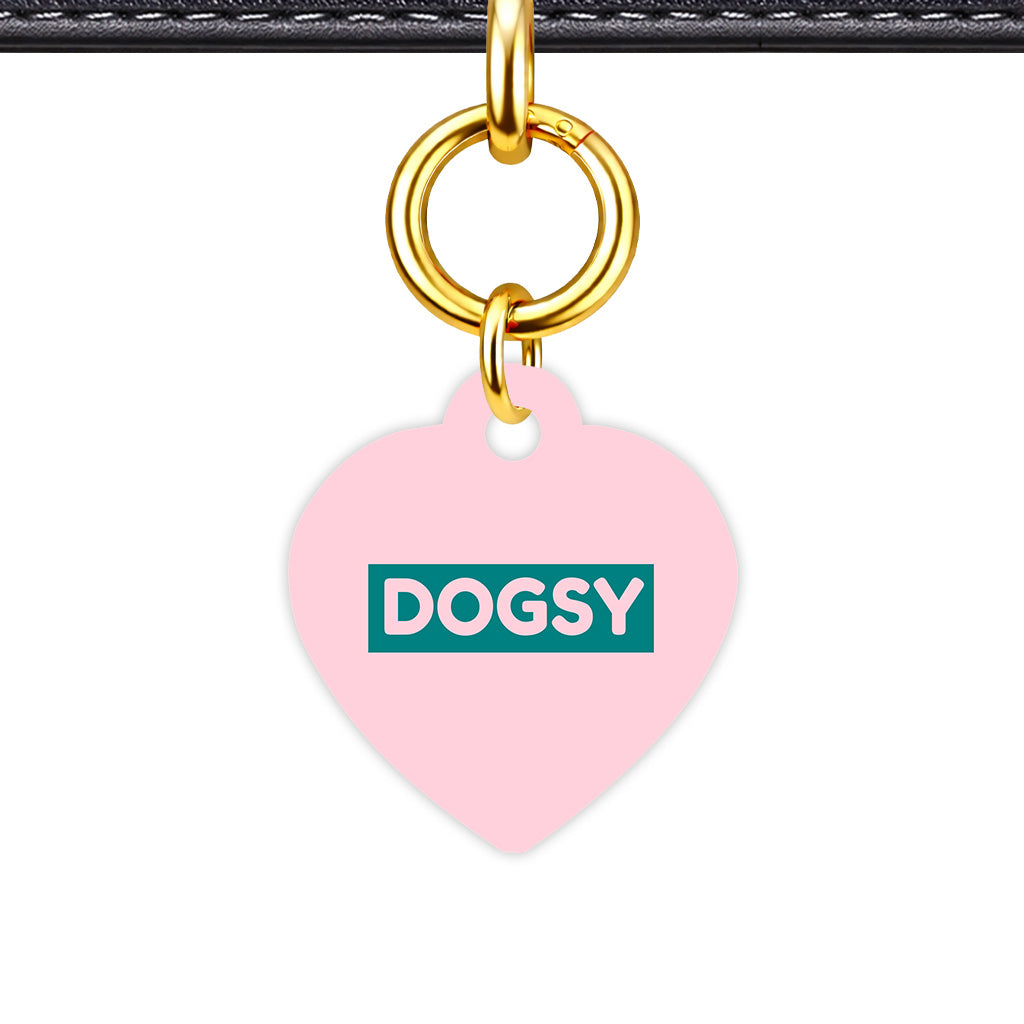 Pale Pink & Teal Classic Pet ID Tag - Gold Heart