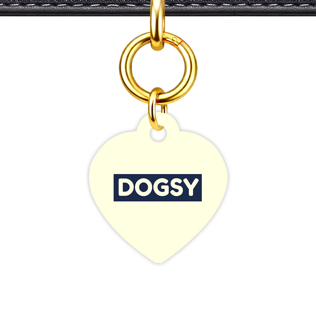 Pale Yellow & Navy Heart Shape QR Smart Pet ID Tag - Front View