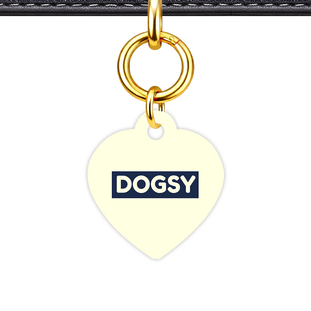 Pale Yellow & Navy Heart Shape QR Smart Pet ID Tag - Front View