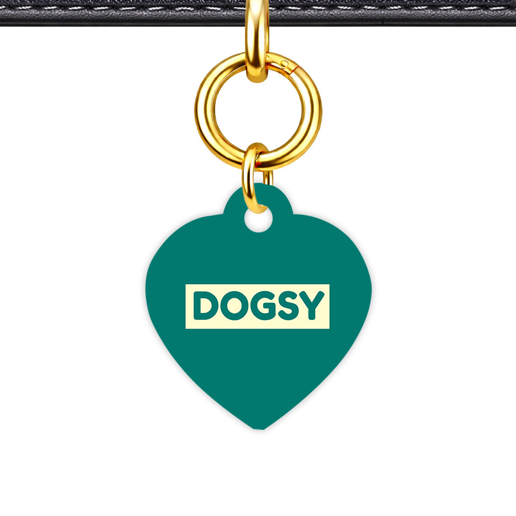 Pine Green & Cream Classic Pet ID Tag - Gold Heart