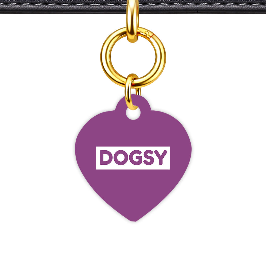 Plum & White Classic Pet ID Tag - Gold Heart