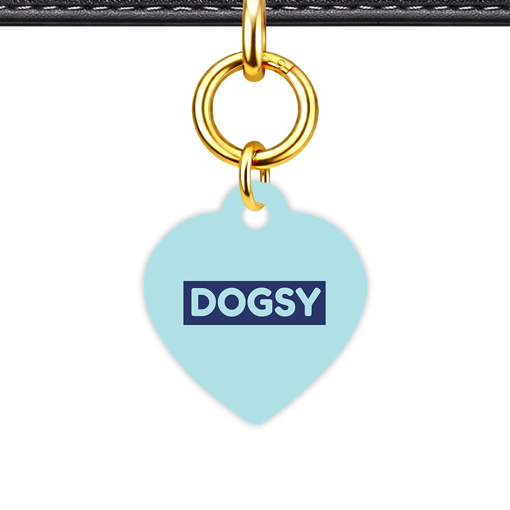 Powder Blue & Navy Classic Pet ID Tag - Gold Heart