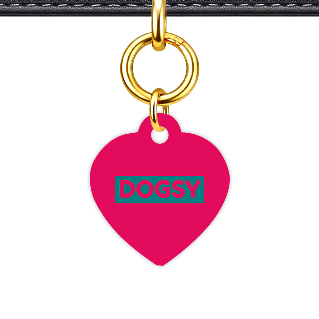 Raspberry & Teal Classic Pet ID Tag - Gold Heart