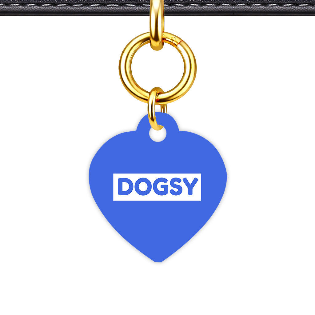 Royal Blue & White Classic Pet ID Tag - Gold Heart