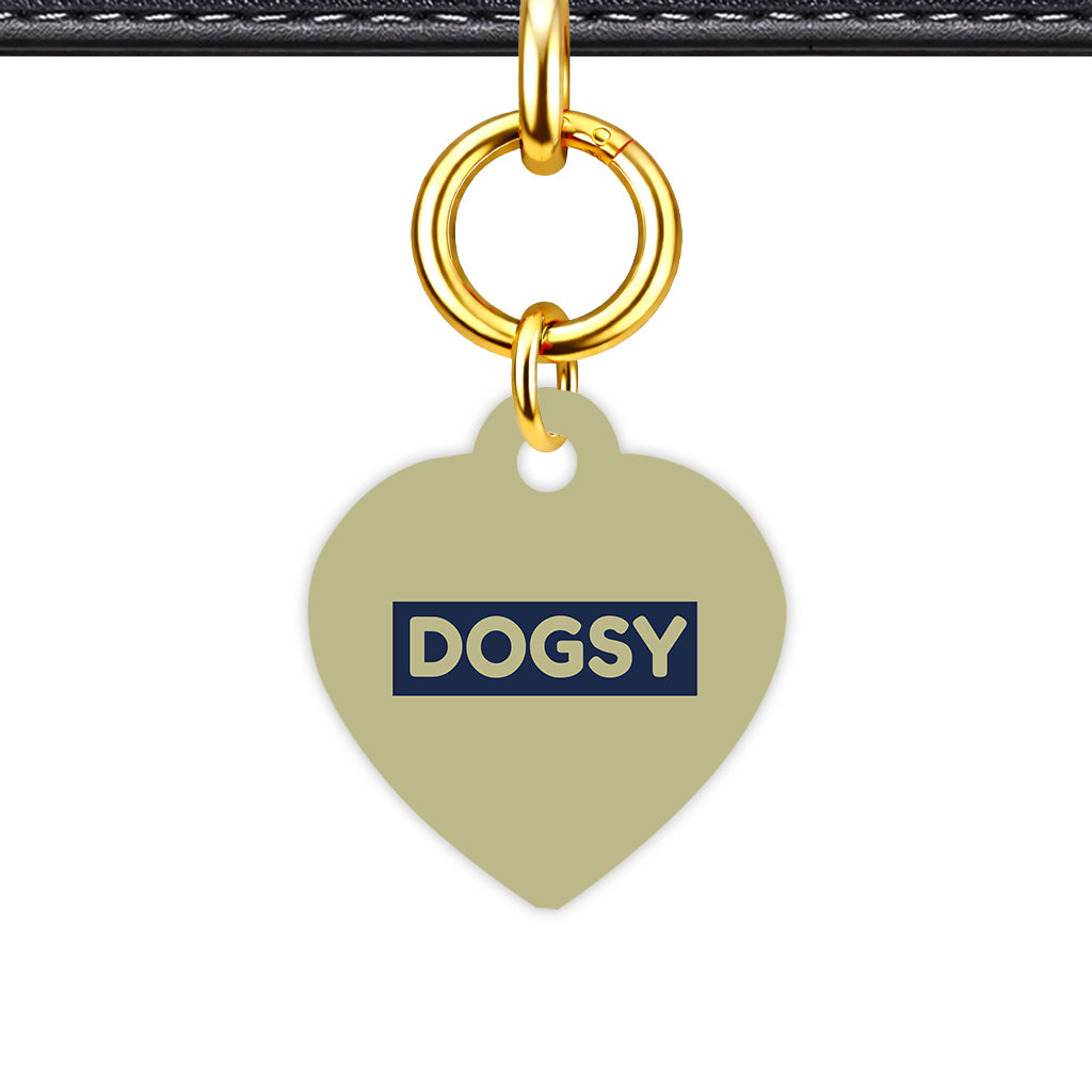 Sage & Navy Classic Pet ID Tag - Gold Heart