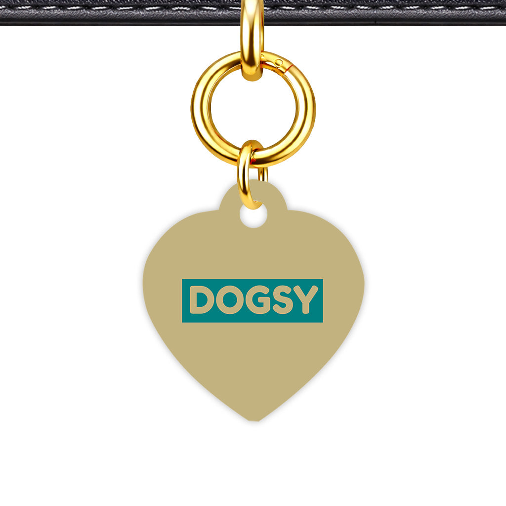 Sand & Teal Classic Pet ID Tag - Gold Heart
