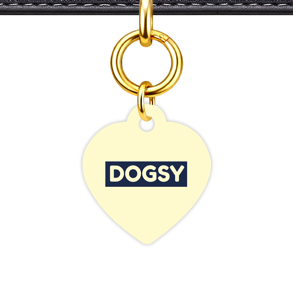 Soft Lemon & Navy Classic Pet ID Tag - Gold Heart