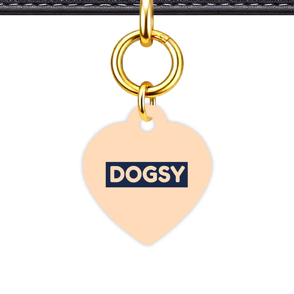 Soft Peach & Navy Classic Pet ID Tag - Gold Heart