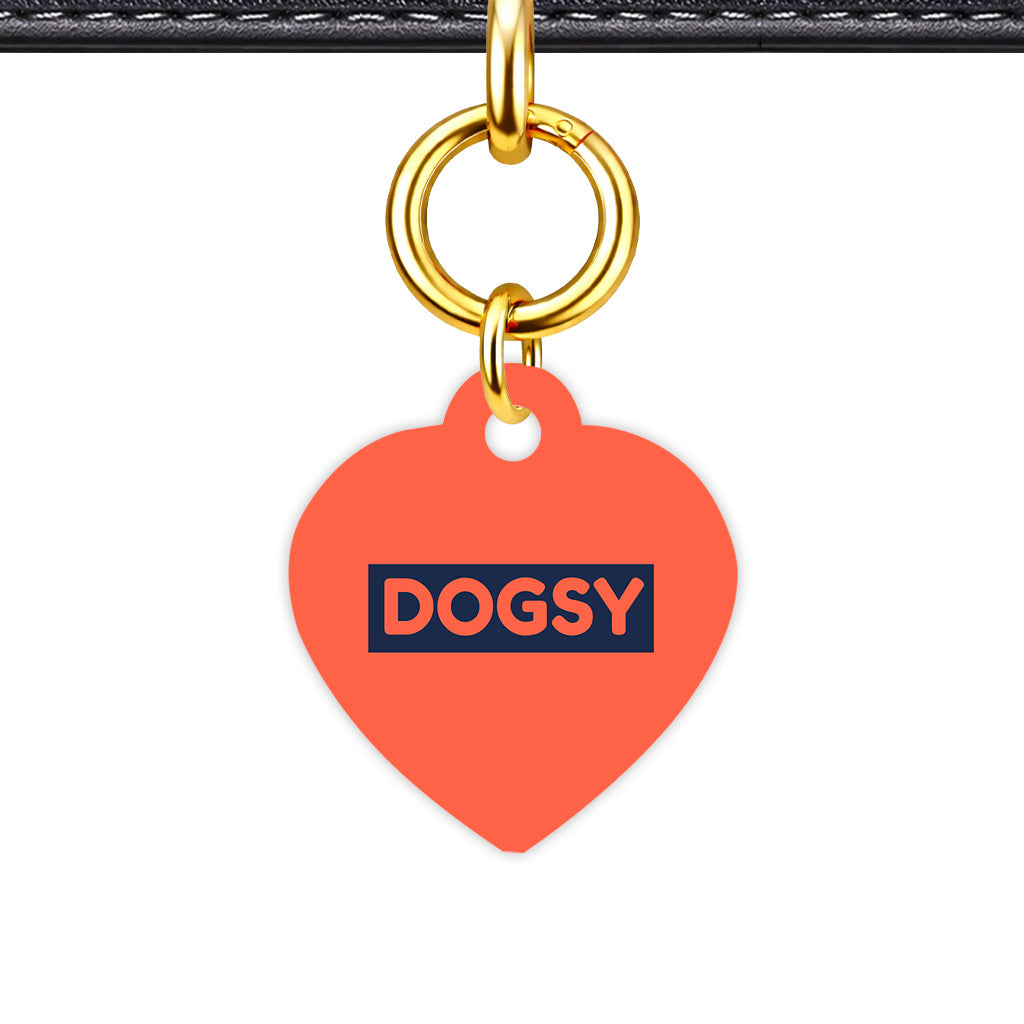 Tomato Red & Navy Classic Pet ID Tag - Gold Heart