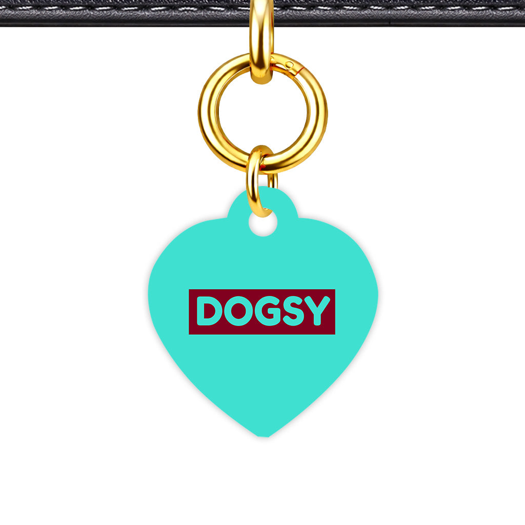 Turquoise & Burgundy Classic Pet ID Tag - Gold Heart