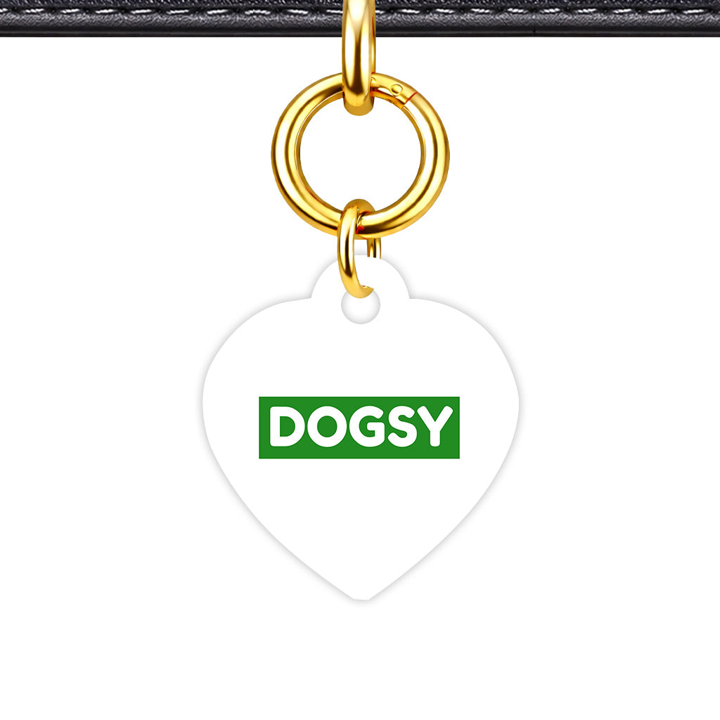 White & Forest Green Classic Pet ID Tag - Gold Heart
