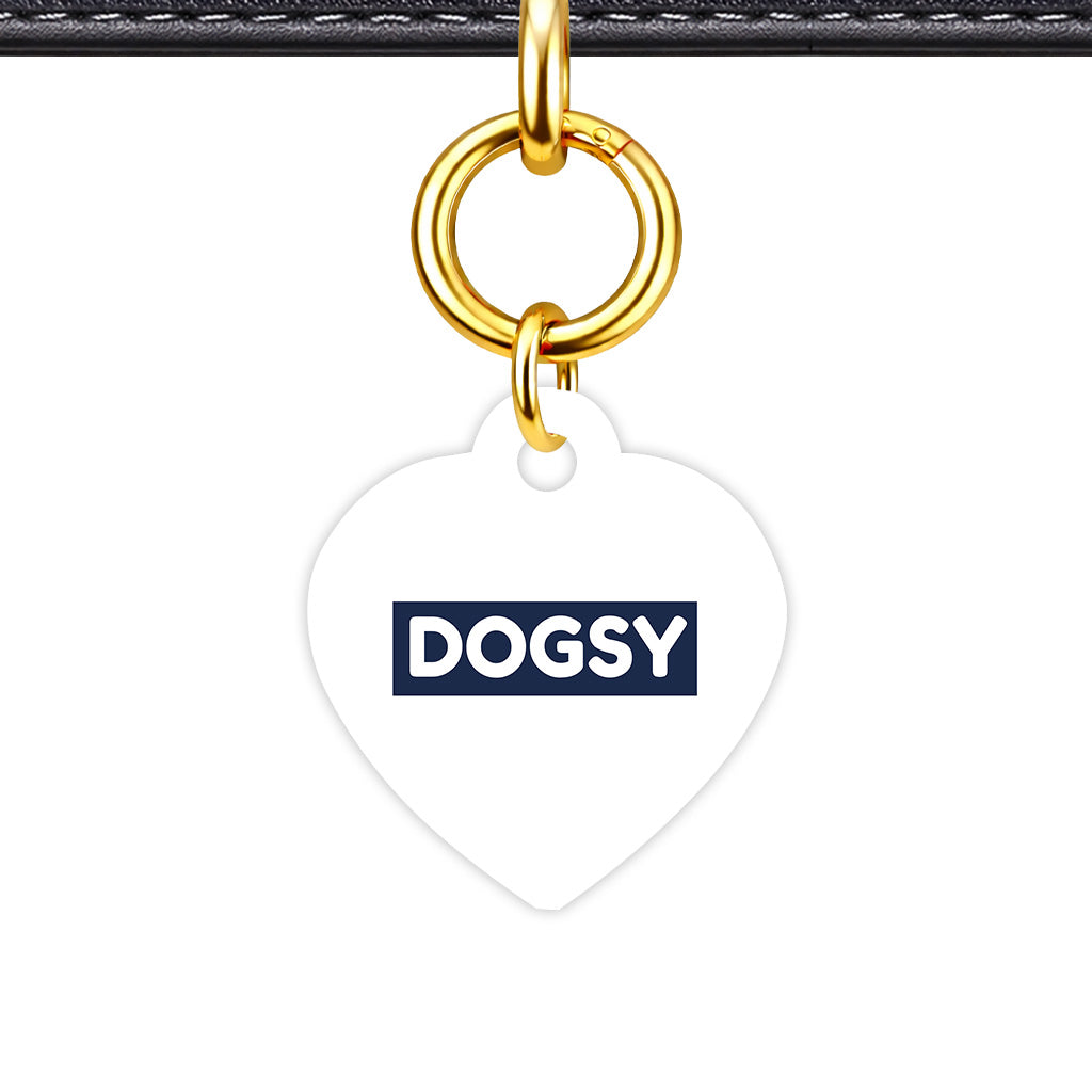 White & Navy Classic Pet ID Tag - Gold Heart