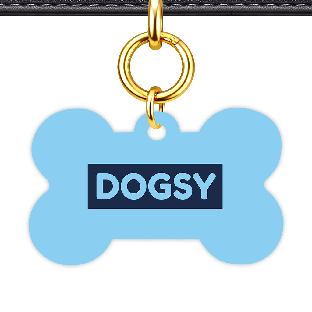 Baby Blue & Navy Bone Shape QR Smart Pet ID Tag - Front View