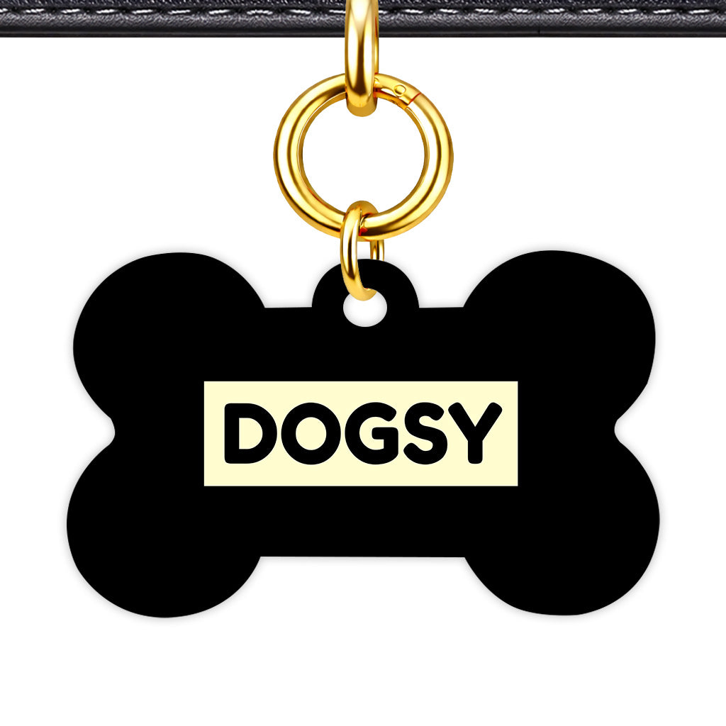 Black & Cream Bone Shape QR Smart Pet ID Tag - Front View