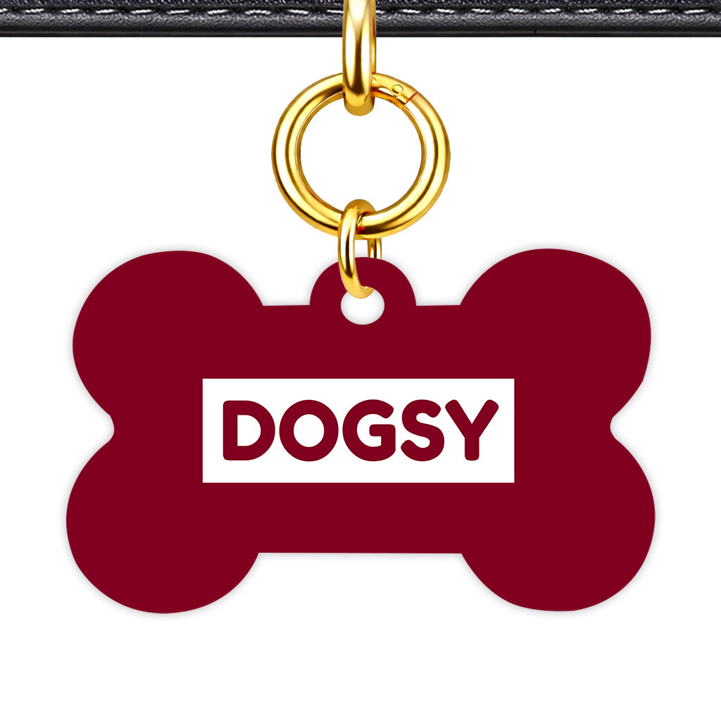 Burgundy & White Bone Shape QR Smart Pet ID Tag - Front View