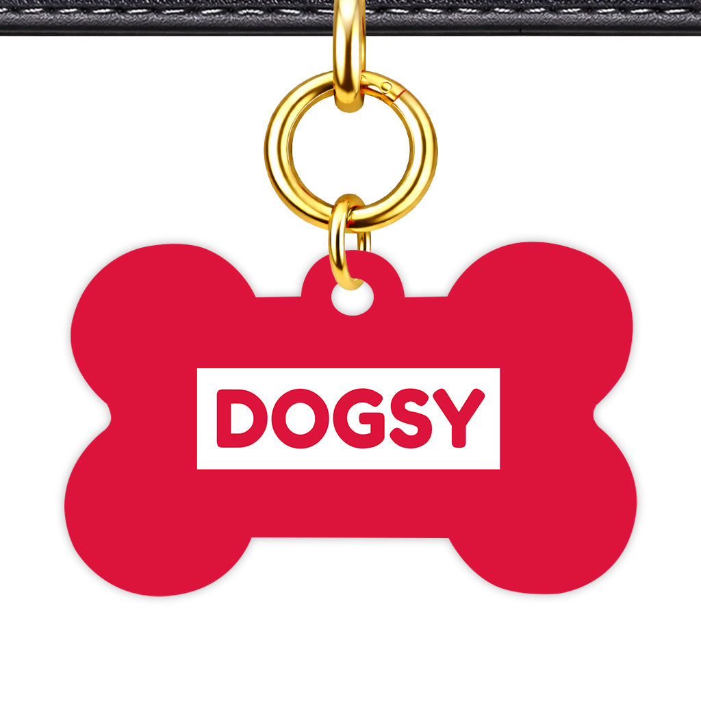 Crimson Red & White Bone Shape QR Smart Pet ID Tag - Front View