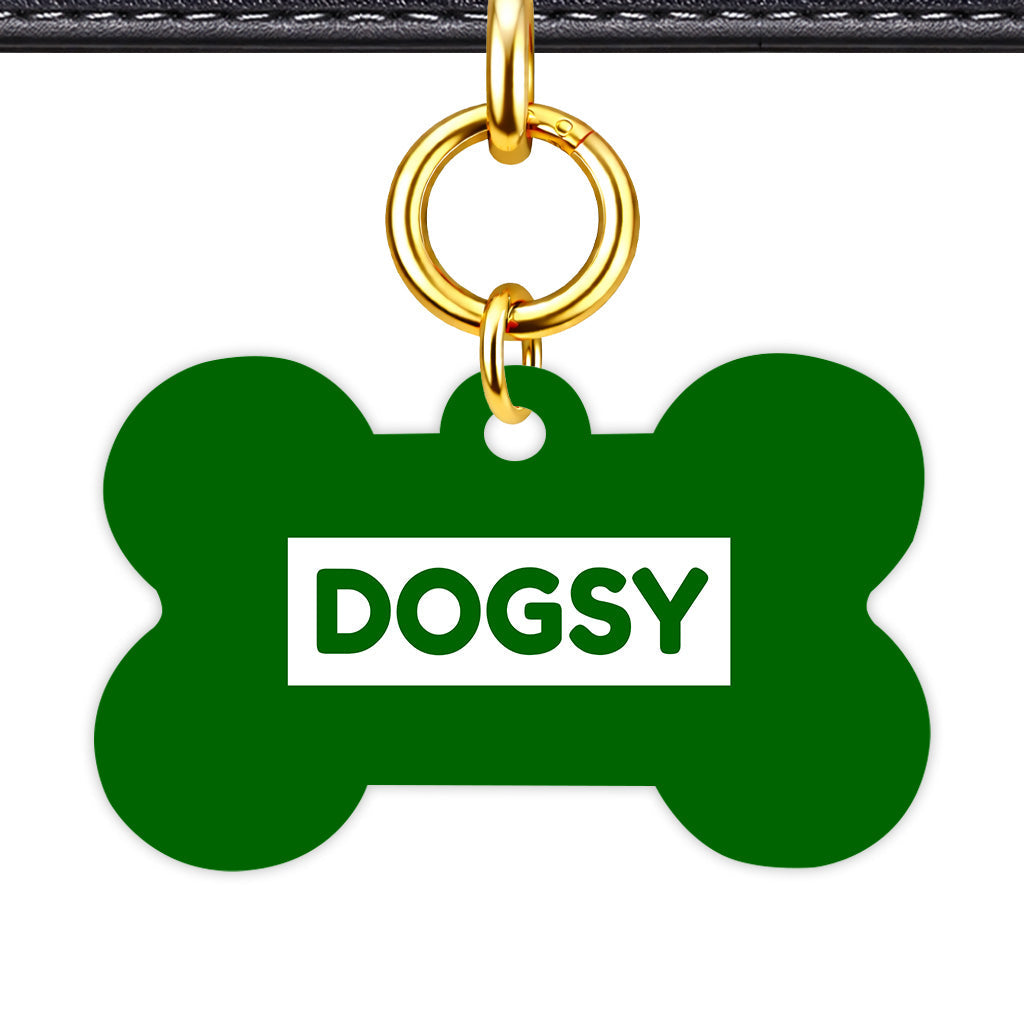 Dark Green & White Bone Shape QR Smart Pet ID Tag - Front View