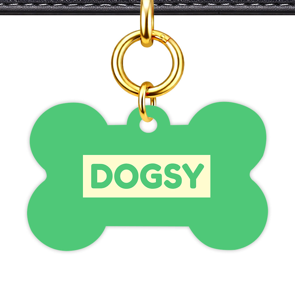 Emerald Green & Cream Bone Shape QR Smart Pet ID Tag - Front View