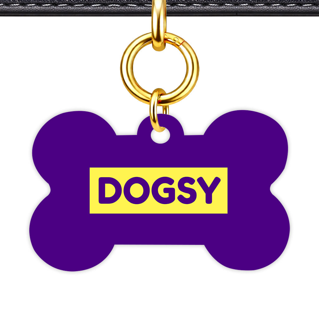 Indigo & Lemon Bone Shape QR Smart Pet ID Tag - Front View