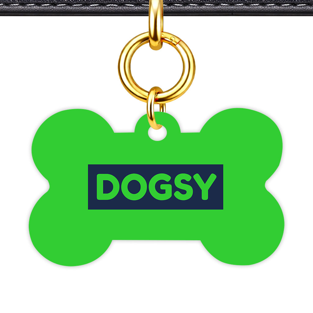 Lime & Navy Bone Shape QR Smart Pet ID Tag - Front View