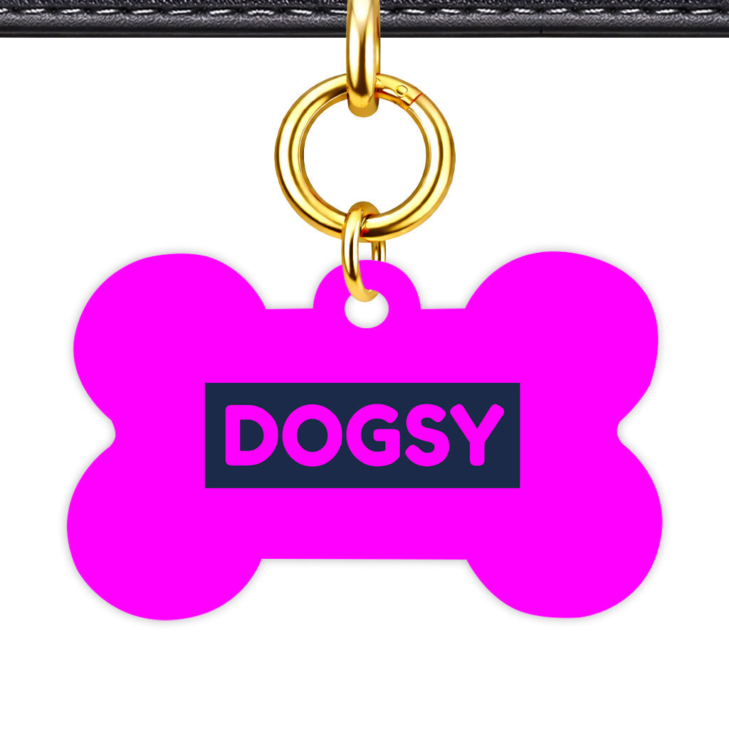 Magenta & Navy Bone Shape QR Smart Pet ID Tag - Front View